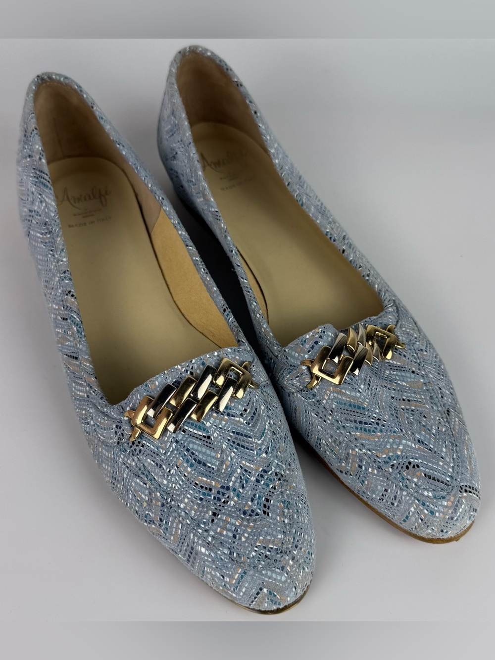 Amalfi by Rangoni Womens Oste Leather Slip On Dressy Loafer Shoes Sky Blue SZ 11